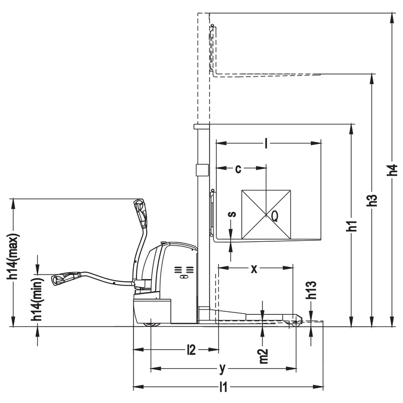Elektrický stohovací vozík EVV10-PV/EVV12-PV/EVV15-PV – bočný pohľad