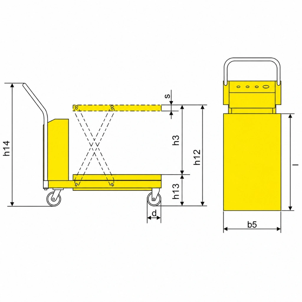 Rozmery poloelektrického pojazdného zdvíhacieho stola PMPS300, 300 kg