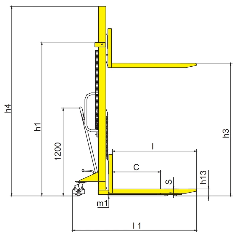 Hydraulický ručný stohovací vozík RVV1000 v signálnej žltej farbe RAL 1028